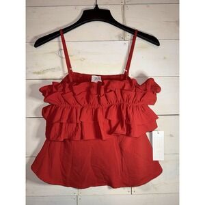 Sienna Sky Blouse Top Womens Small Red Sleeveless Ruffle Layered Spaghetti Strap